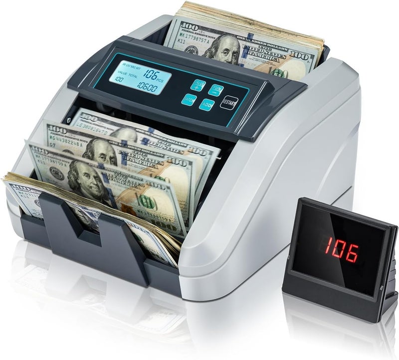 MUNBYN IMC51 Money Counter Machine Count Value, Add+Batch/Add+ Value Mode Bill Counter, UV/MG/IR/MT Detection, USD only Cash Counter,1100 Bills/min, Money Counting Machine with LCD Display (Gray) - Image 1